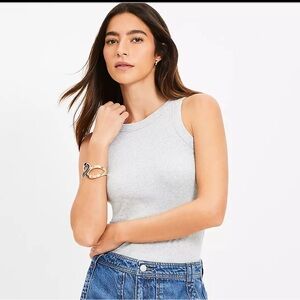 Loft Perfect Crew Neck Tank Sleeveless Top Heather Gray Size Small